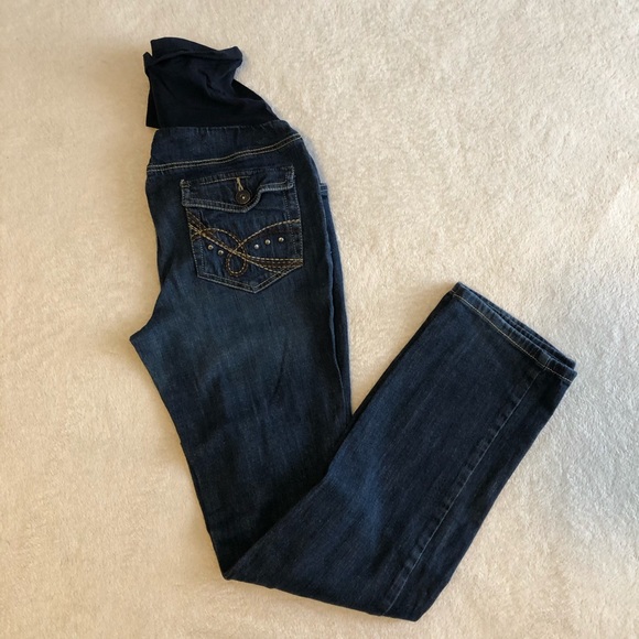 Indigo Blue Pants - Indigo blue maternity jeans w/ embellished pockets